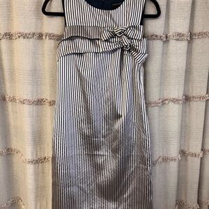 Banana Republic Navy Blue Striped Sleeveless Lined Dress with Bow Accents-SIZE 2